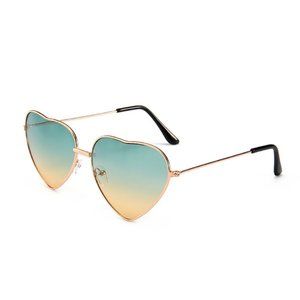 NEW Heart Shaped UV400 Sunglasses Green Orange Gold Metal Rim Assorted O…